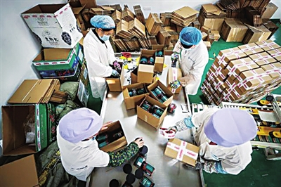 闽宁禾美电商扶贫车间的女员工在包装枸杞。资料图片