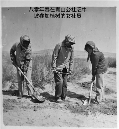 1980年春，在青山乡乏牛坡参加植树的女社员。