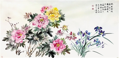 <p>　　曾杏绯的牡丹画作。</p>