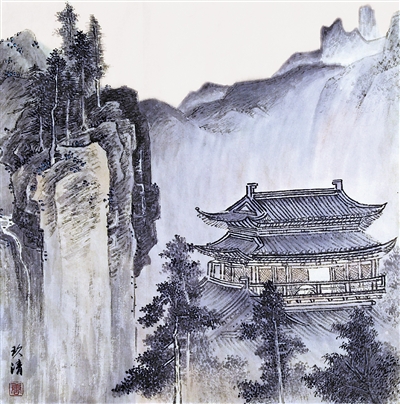 <p>　　　　临宋·佚名《松荫楼阁图》　　唐玖清</p>