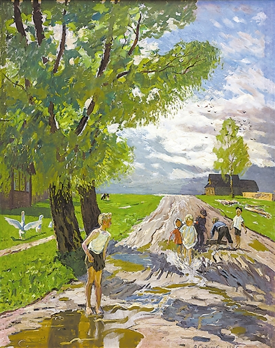 <p>　　秋天的早上（布面板上油画）　西多罗夫</p>