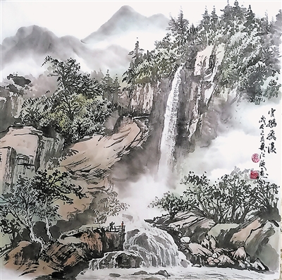<p>　　飞瀑（国画）　　　　　马江波</p>