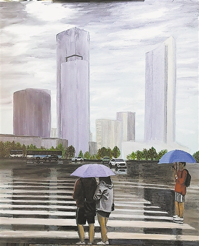 <p>　　雨中（油画）　　　　　　　王晓兵</p>