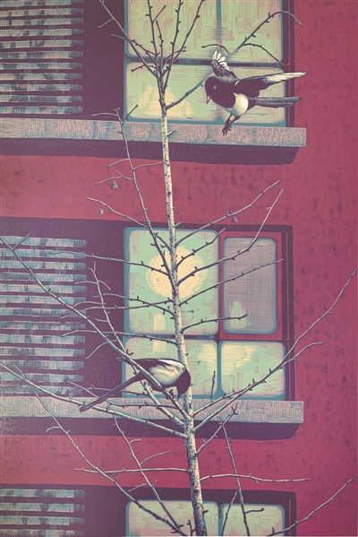 <p>　　鹊语（减版木刻）</p>