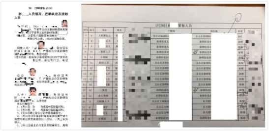▲新冠肺炎确诊者及其接触人员个人信息。来源：南方都市报