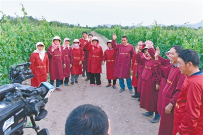 <p>　　银川市西夏区源石酒庄葡萄种植基地的农户，沉浸在习近平总书记看望大家的喜悦之中。本报记者　王晓龙　白茹　王洋　摄　</p>