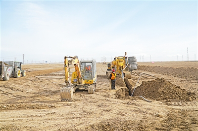 <p>　　宁夏农垦集团5000亩高标准农田建设项目施工现场。</p>