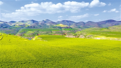 <p>　　蓝天白云映衬下的红耀乡马铃薯种植基地。</p>