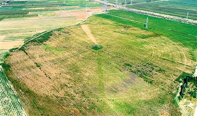 <p>　　　　高效节水灌溉的平罗县农田。</p>