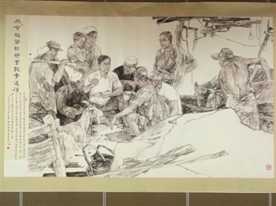 朱彪作品      《脱贫攻坚的好书记李进祯》    200cm×300cm