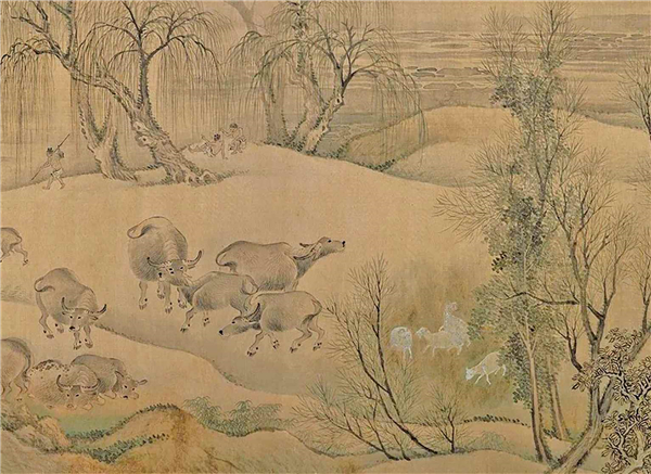 临刘松年溪林散牧图（国画）局部    清    王翚    广东省博物馆藏