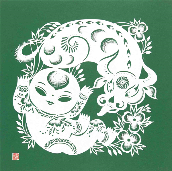  “十二生肖”——牛（剪纸）    22×22厘米    要红霞    中国美术馆藏