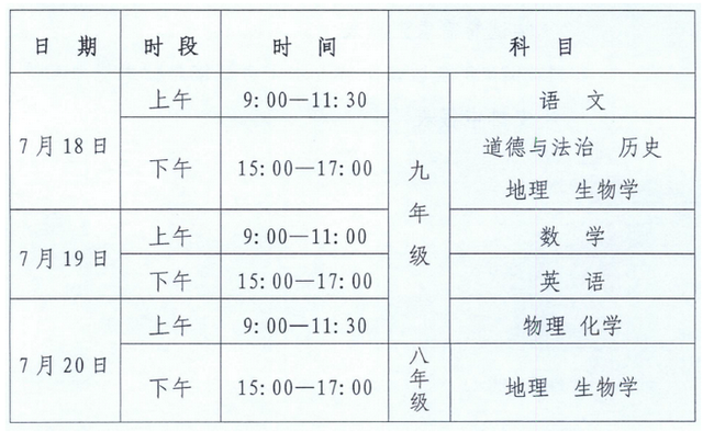 宁夏中考时间