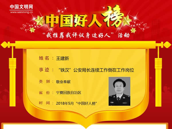 2018年5月中国好人榜发布 宁夏固原公安民警