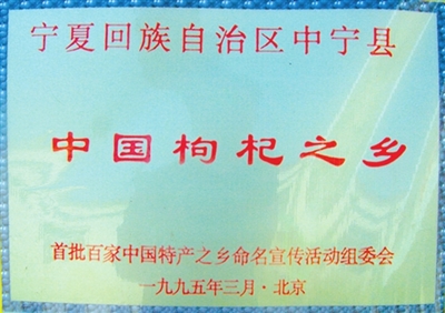 中宁县1995年3月获批“中国枸杞之乡”。