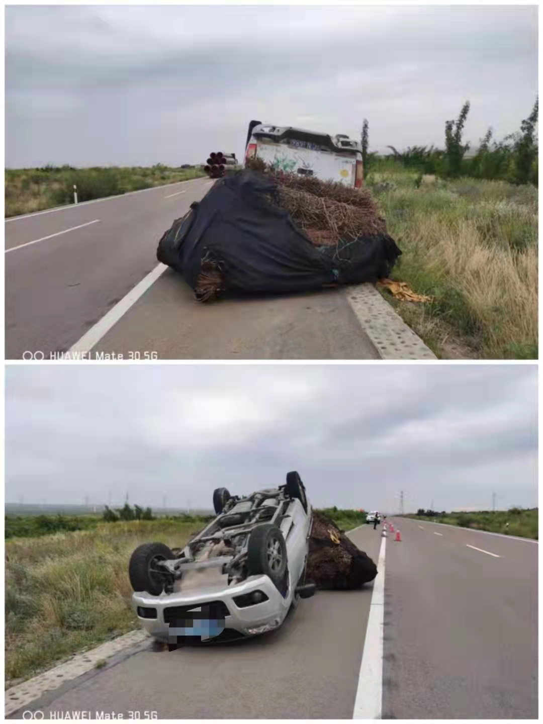 不堪重负,皮卡车"累"翻在高速