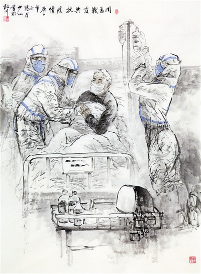 <p>　　同为战友共抗疫情（国画）　　张少山　　</p>