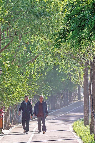 <p>清晨，市民在古雁岭森林公园内健步走，享受着清新空气。</p>