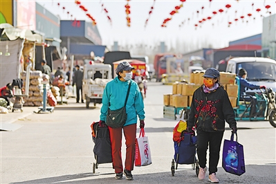 <p>　　春节临近，宁夏四季鲜批发市场采购年货的市民满载而归。本报记者　王鼎　摄　　</p>