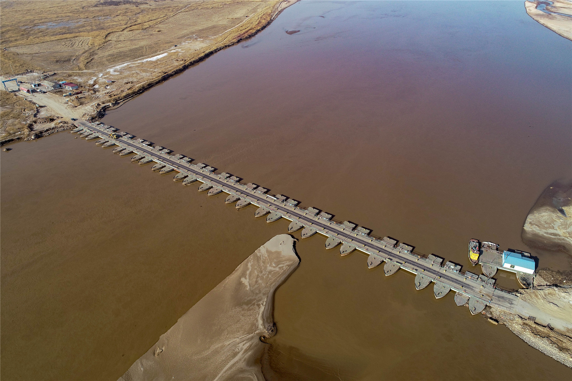 【黄河两岸是我家】航拍石嘴山平罗红礼黄河浮桥