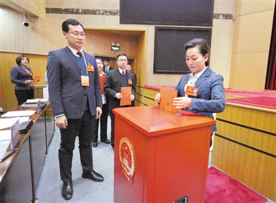 <p>　　投下庄严神圣的一票。</p>
