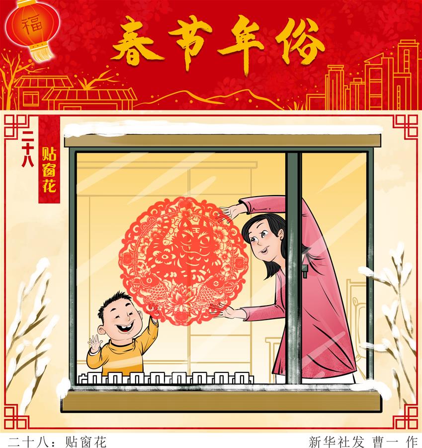 （图表·漫画）［春节·年俗］二十八：贴窗花